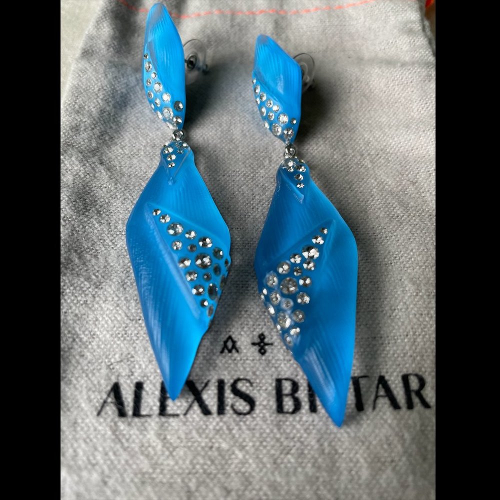 💙 ALEXIS BITTAR 💙 Neon Blue Punk Deco Lucite Crystal Drop Earrings NWT - Picture 10 of 10